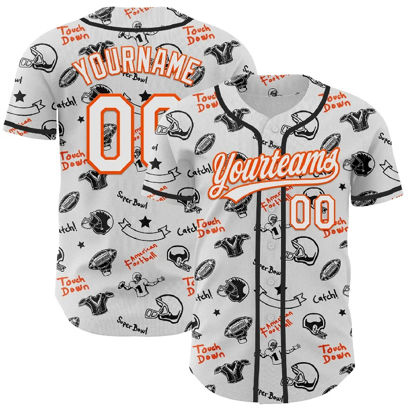 Baseball Jersey With Reinforced Shoulders-Custom White Orange 3D Pattern Design Football Helmet And Football Elements Authentic Baseball Jersey