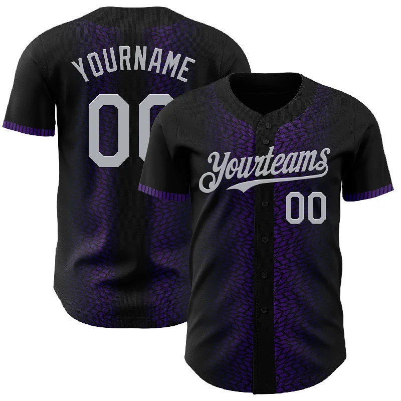 Baseball Jersey With Printed Letters-Custom Black Gray-Purple 3D Pattern Design Geometric Shapes Authentic Baseball Jersey