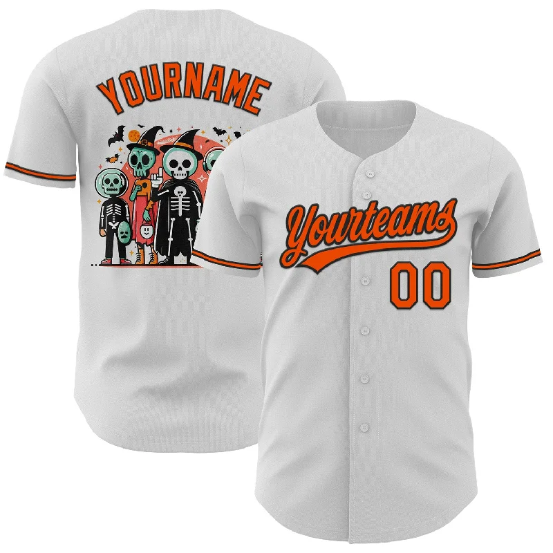 Baseball Jersey With Authentic MLB Look-Custom White Orange-Black 3D Halloween Authentic Baseball Jersey