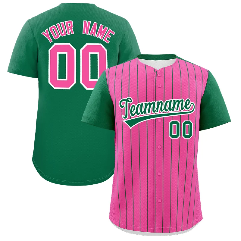 Baseball Jersey With Satin Finish-Custom Pink Kelly Green Pinstripe Personalized Two-Tone Authentic Baseball Jersey