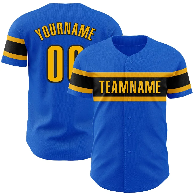 Baseball Jersey For Youth-Custom Thunder Blue Gold-Black Authentic Baseball Jersey