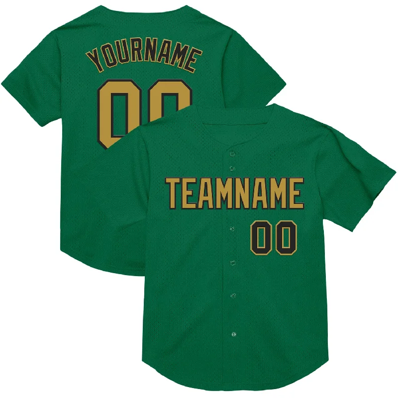 Baseball Jersey With Distressed Look-Custom Kelly Green Old Gold-Black Mesh Authentic Throwback Baseball Jersey