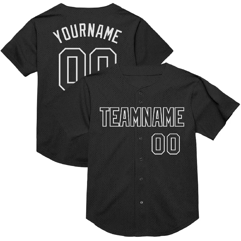 Baseball Jersey With Player Tribute-Custom Black White Mesh Authentic Throwback Baseball Jersey