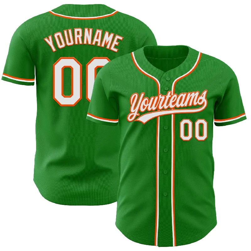 Baseball Jersey For Casual Wear-Custom Grass Green White-Orange Authentic Baseball Jersey