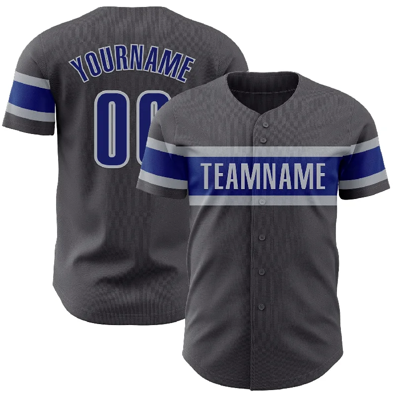 Baseball Jersey With Contrast Collar-Custom Steel Gray Royal-Gray Authentic Baseball Jersey