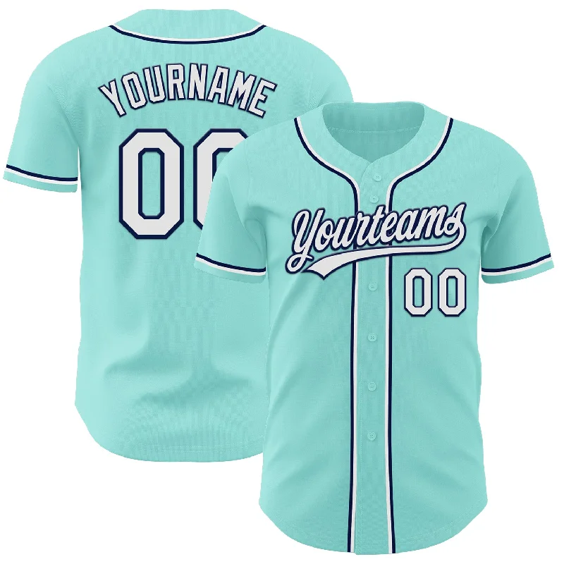 Baseball Jersey With Zipper-Custom Ice Blue White-Navy Authentic Baseball Jersey