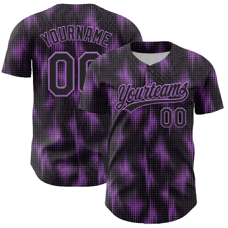 Baseball Jersey With Adjustable Sleeves-Custom Black Medium Purple 3D Pattern Design Halftone Dots Authentic Baseball Jersey