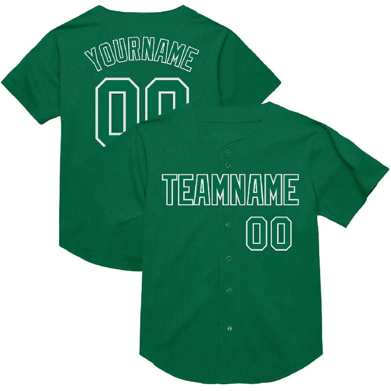 Baseball Jersey With Graffiti-Style Design-Custom Kelly Green White Mesh Authentic Throwback Baseball Jersey