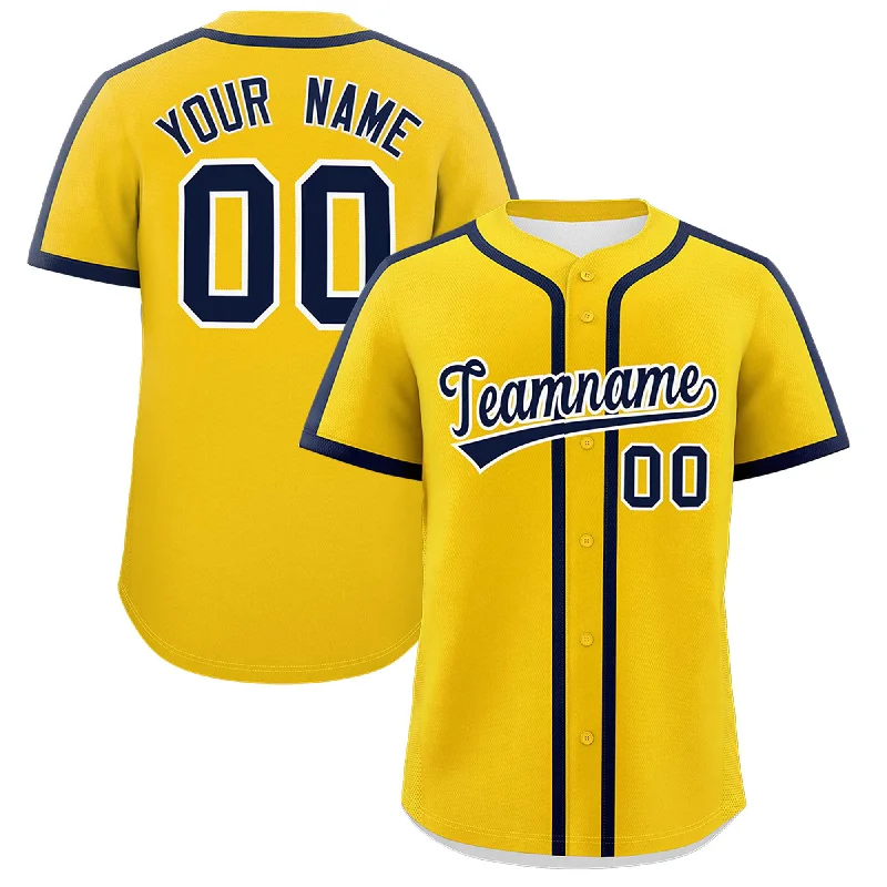 Baseball Jersey With Custom Artwork-Custom Gold Navy Personalized Classic Authentic Baseball Jersey