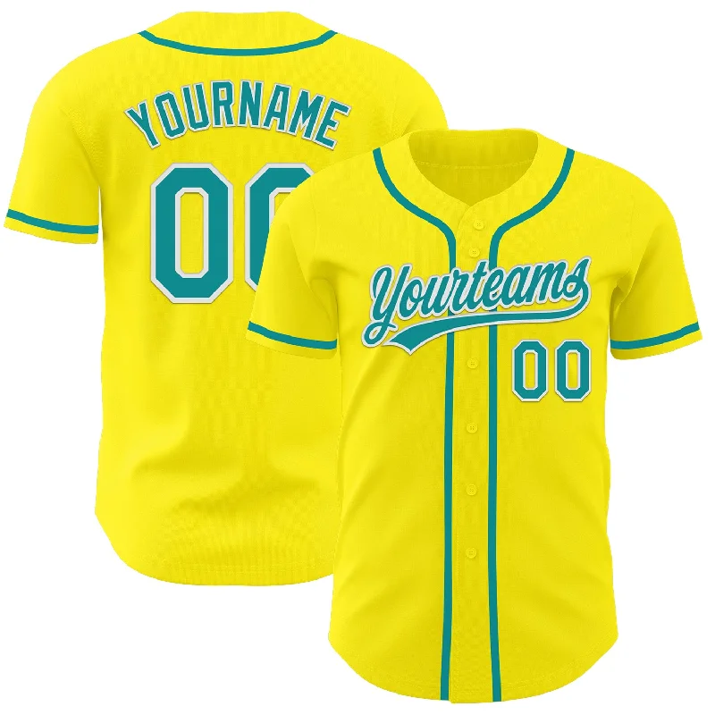 Baseball Jersey With Trendy Oversized Fit-Custom Light Yellow Teal-White Authentic Baseball Jersey