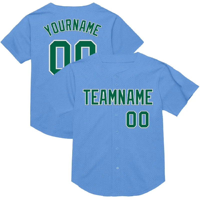 Baseball Jersey With Retro Style-Custom Light Blue Kelly Green-White Mesh Authentic Throwback Baseball Jersey