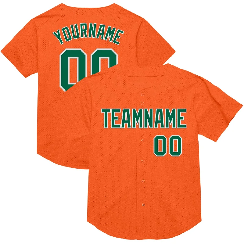 Baseball Jersey With Classic Baseball Script-Custom Orange Kelly Green-White Mesh Authentic Throwback Baseball Jersey