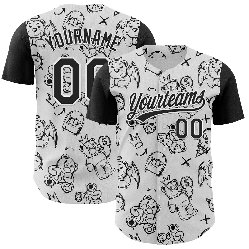 Baseball Jersey With Replica Design-Custom White Black 3D Pattern Halloween Authentic Baseball Jersey