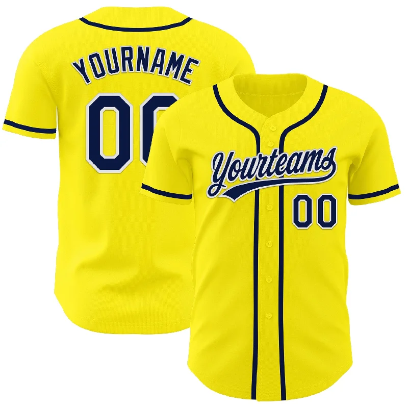 Baseball Jersey With Embroidery-Custom Light Yellow Navy-White Authentic Baseball Jersey