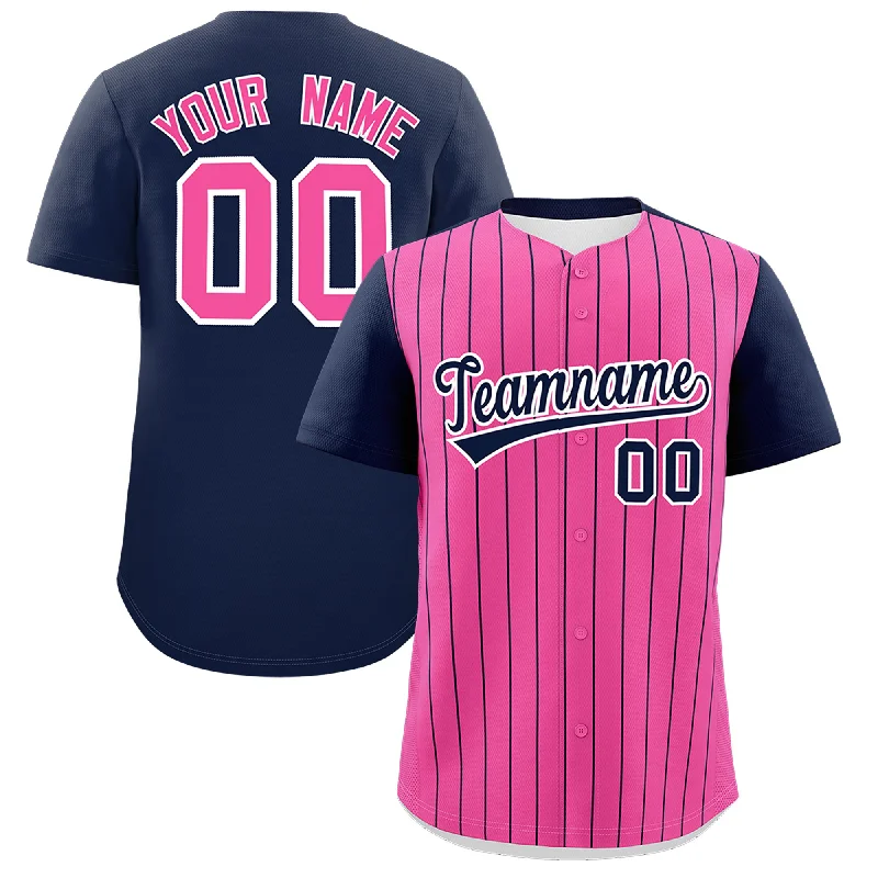 Baseball Jersey With Player Tribute-Custom Pink Navy Pinstripe Personalized Two-Tone Authentic Baseball Jersey