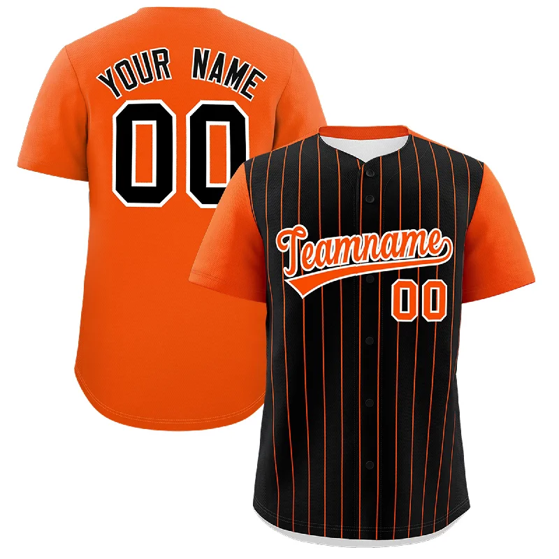 Baseball Jersey For Kids-Custom Black Orange Pinstripe Personalized Two-Tone Authentic Baseball Jersey