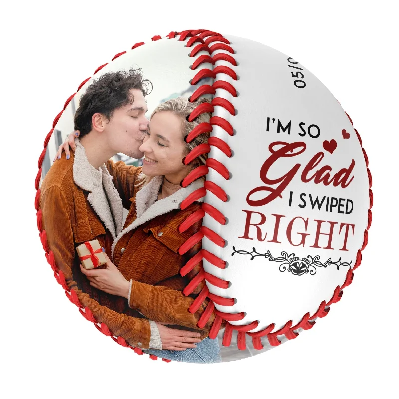 Baseball Fielding Tips-I'm So Glad I Swiped Right Personalized Anniversary Name Date Photo White Baseballs