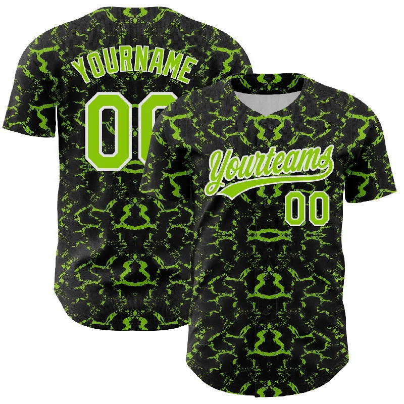 Baseball Jersey With No-Chafe Seams-Custom Black Neon Green-White 3D Pattern Design Abstract Tiger And Zebra Authentic Baseball Jersey