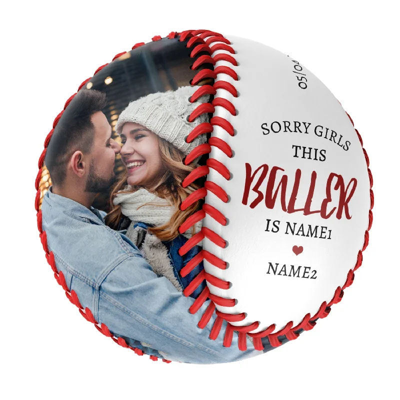 Sorry Girls This Baller Personalized Anniversary Name Date Photo White Baseballs