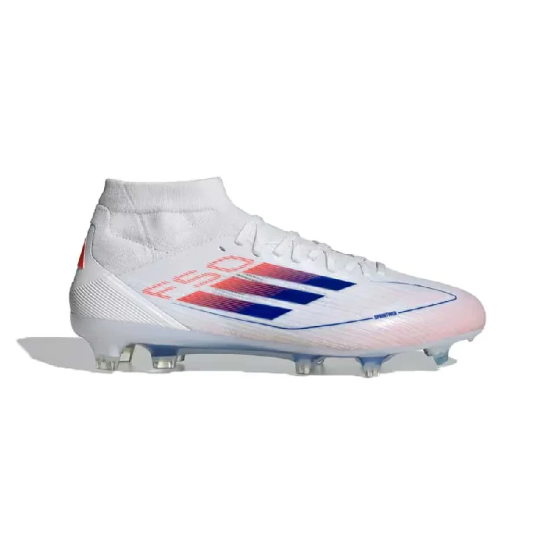 Football Shoes With Reinforced Arch Support-Women's F50 Pro Mid FG Soccer Cleats - Cloud White / Lucid Blue / Solar Red - Regular (B)