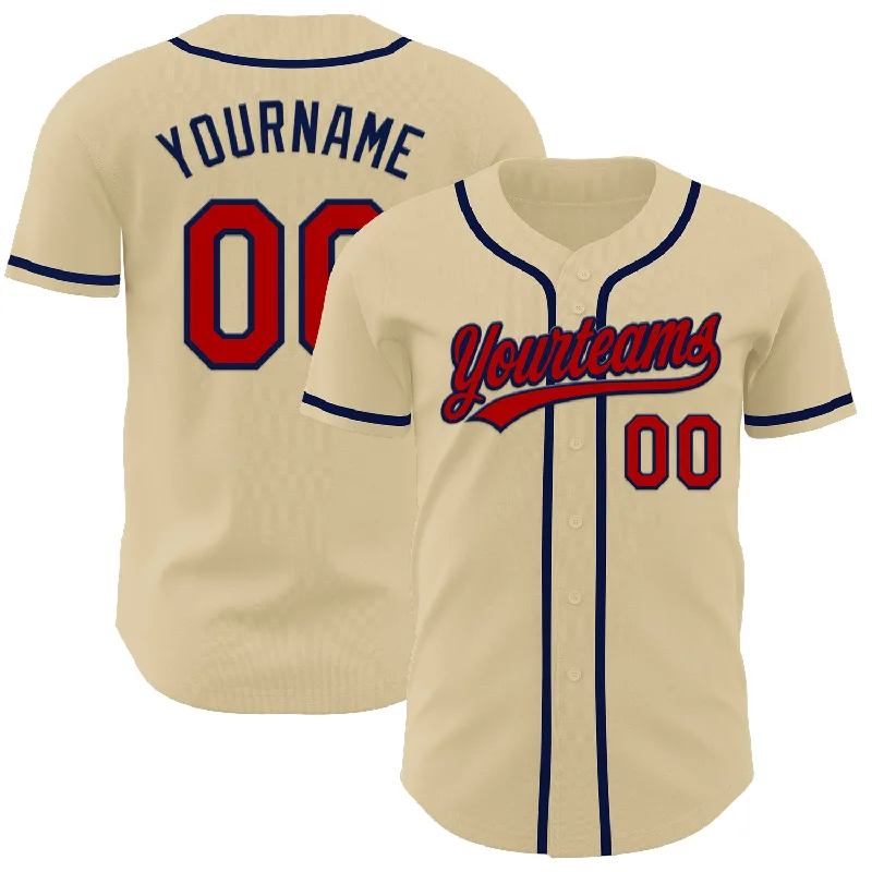 Baseball Jersey With Soft Touch Fabric-Custom Sand Red-Navy Authentic Baseball Jersey