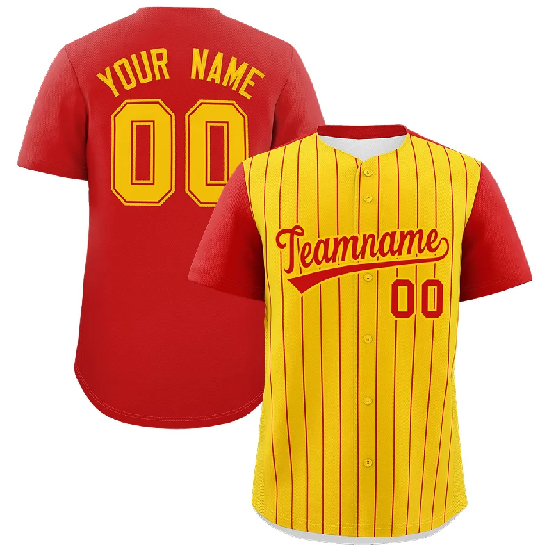 Baseball Jersey With Easy Wash Material-Custom Gold Red Pinstripe Personalized Two-Tone Authentic Baseball Jersey