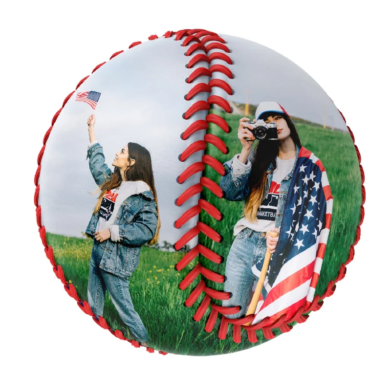 Baseball Training-Personalized 2 Wife Girlfriend Family American Flag Photo Baseballs