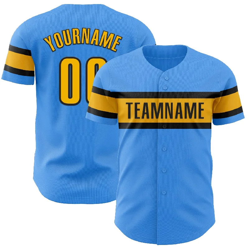 Baseball Jersey With Embroidery-Custom Electric Blue Gold-Black Authentic Baseball Jersey