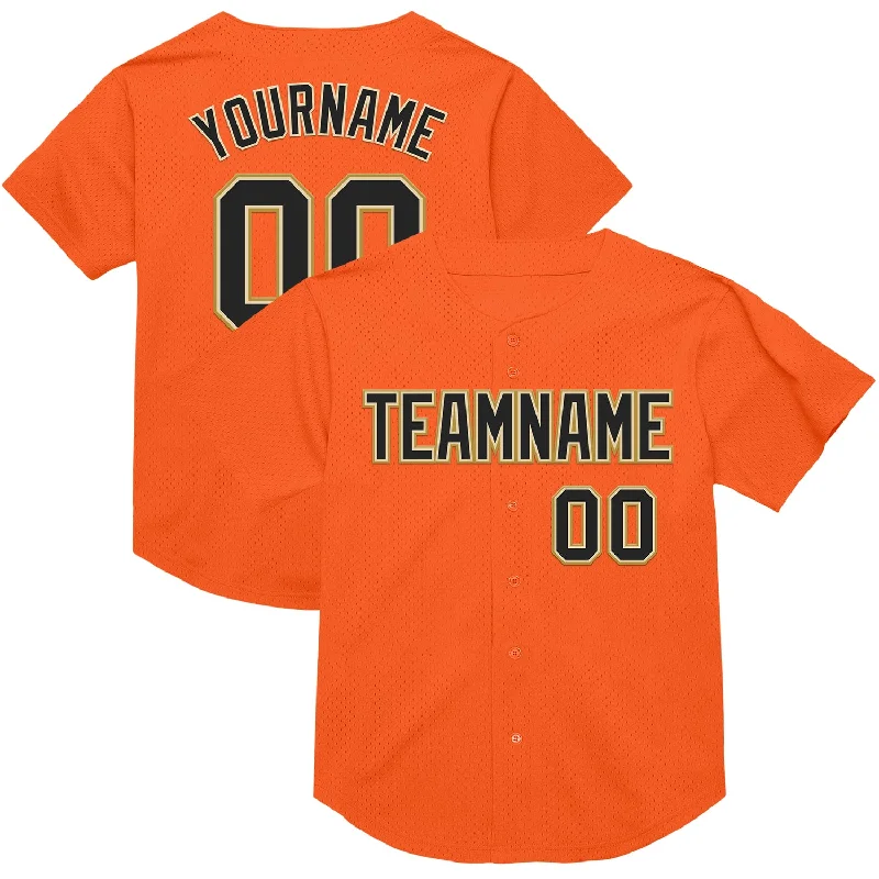 Baseball Jersey With Anime Graphics-Custom Orange Black Cream-Old Gold Mesh Authentic Throwback Baseball Jersey