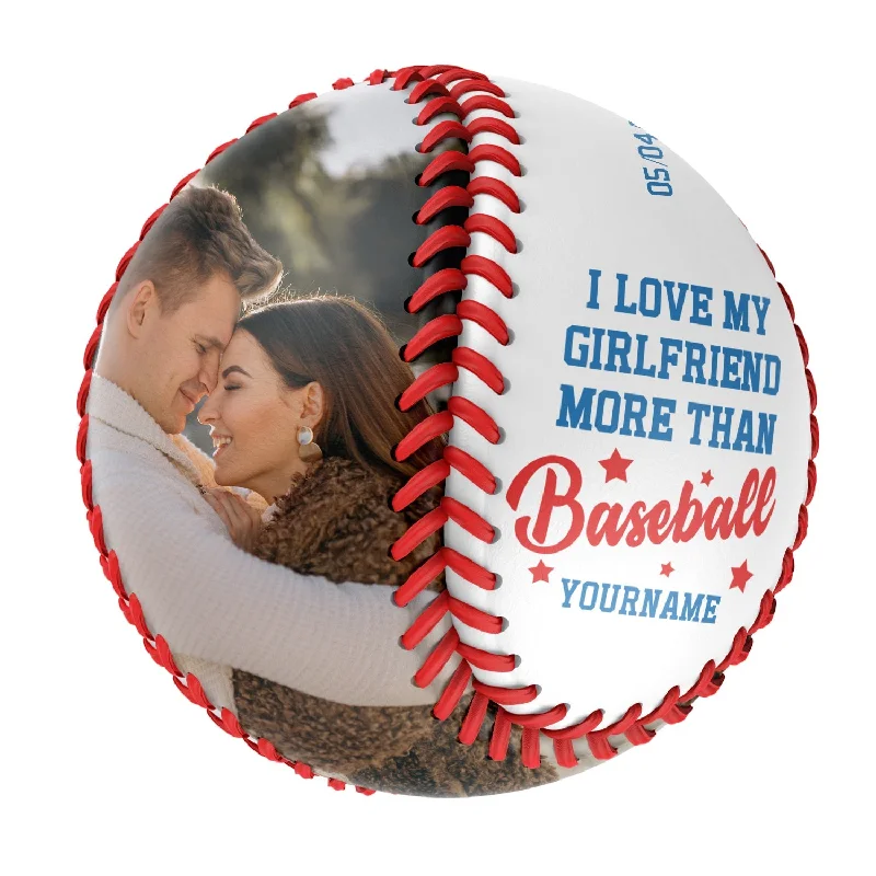 Baseball Bat Reviews-I Love My Girlfriend More Than Baseball Personalized Anniversary Name Date Photo White Baseballs