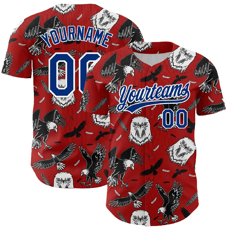 Baseball Jersey With Short Sleeves-Custom Red Royal-White 3D Pattern Design American Eagle Authentic Baseball Jersey