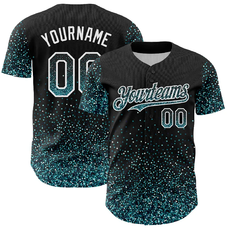 Baseball Jersey With Gradient Design-Custom Black Teal-White 3D Pattern Design Abstract Colorful Glittering Dot Authentic Baseball Jersey