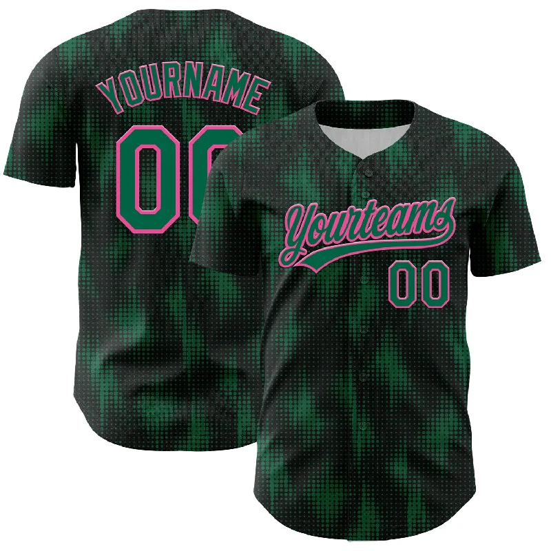 Baseball Jersey With Fade-Resistant Print-Custom Black Kelly Green-Pink 3D Pattern Design Halftone Dots Authentic Baseball Jersey