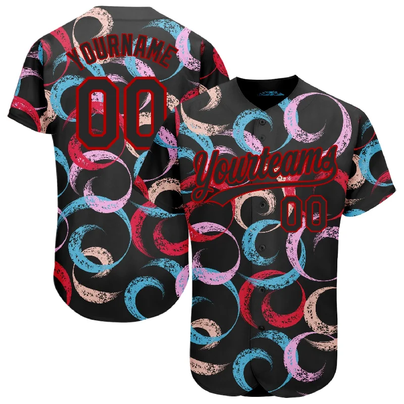 Baseball Jersey With Worn-In Effect-Custom Black Red 3D Pattern Design Abstract Grunge Art Authentic Baseball Jersey