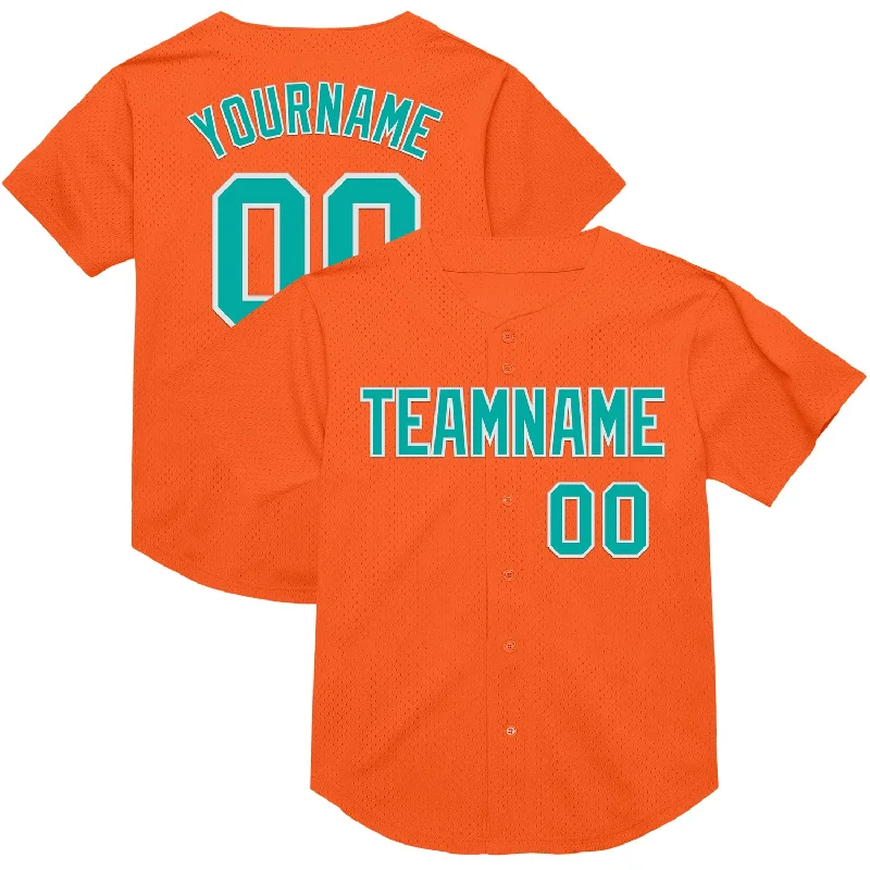 Baseball Jersey With Movie-Inspired Graphics-Custom Orange Aqua-White Mesh Authentic Throwback Baseball Jersey