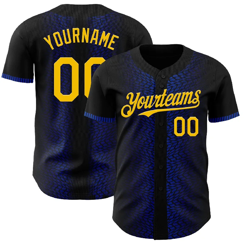 Baseball Jersey With Loose Fit-Custom Black Yellow-Thunder Blue 3D Pattern Design Geometric Shapes Authentic Baseball Jersey