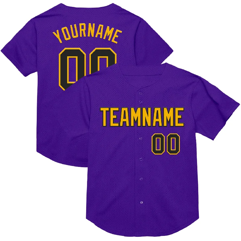 Baseball Jersey With Sportswear Aesthetic-Custom Purple Black-Gold Mesh Authentic Throwback Baseball Jersey