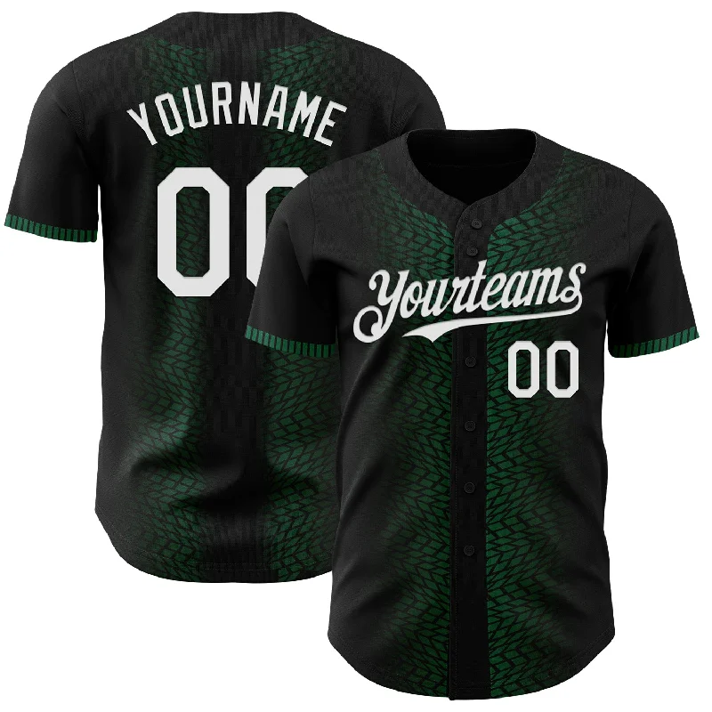 Baseball Jersey With Breathable Material-Custom Black White-Kelly Green 3D Pattern Design Geometric Shapes Authentic Baseball Jersey