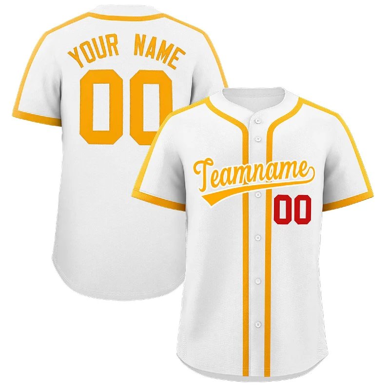 Baseball Jersey With Side Zippers-Custom White Yellow Personalized Classic Authentic Baseball Jersey