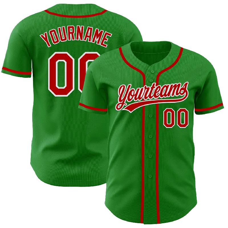 Baseball Jersey With Tapered Fit-Custom Grass Green Red-White Authentic Baseball Jersey