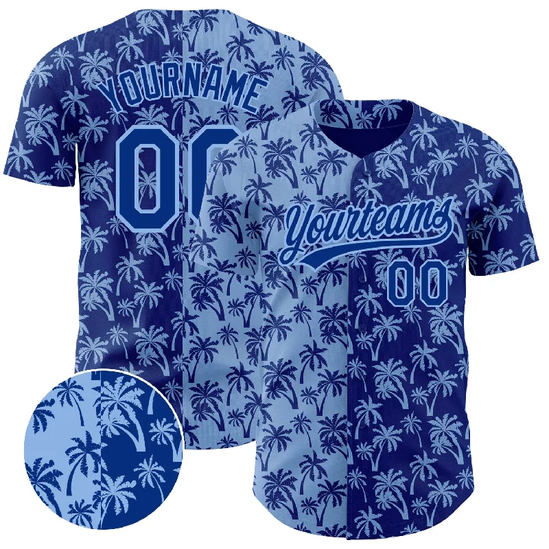 Baseball Jersey With Sustainable Fabric-Custom Light Blue Royal 3D Pattern Design Tropical Hawaii Palm Trees Authentic Baseball Jersey