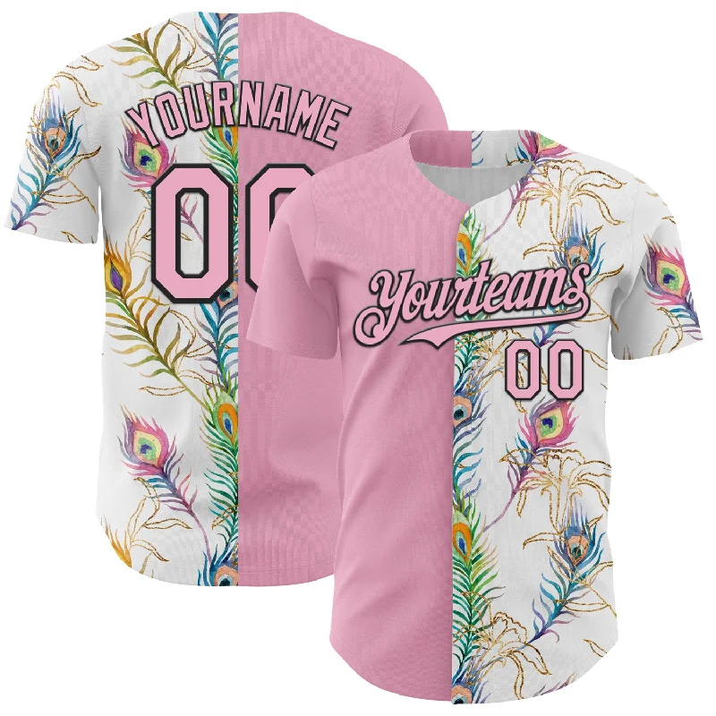 Baseball Jersey With Custom Number-Custom White Light Pink-Black 3D Pattern Design Vintage Tattoos Authentic Baseball Jersey