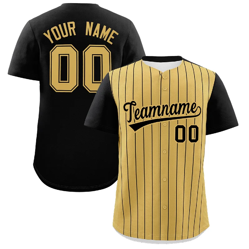 Baseball Jersey With Contrast Sleeves-Custom Old Gold Black Pinstripe Personalized Two-Tone Authentic Baseball Jersey