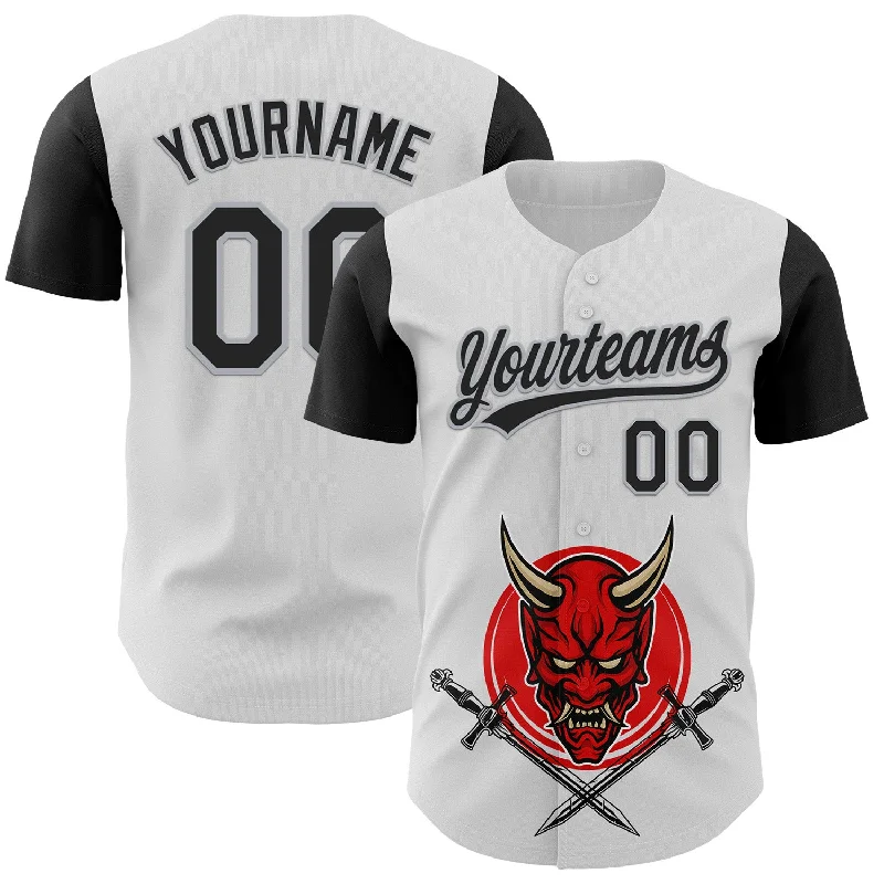 Baseball Jersey With Floral Print-Custom White Black-Gray 3D Pattern Halloween Skull Authentic Baseball Jersey