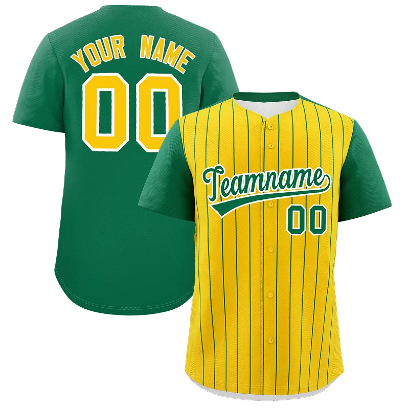 Baseball Jersey With Stretchable Fabric-Custom Gold Kelly Green Pinstripe Personalized Two-Tone Authentic Baseball Jersey