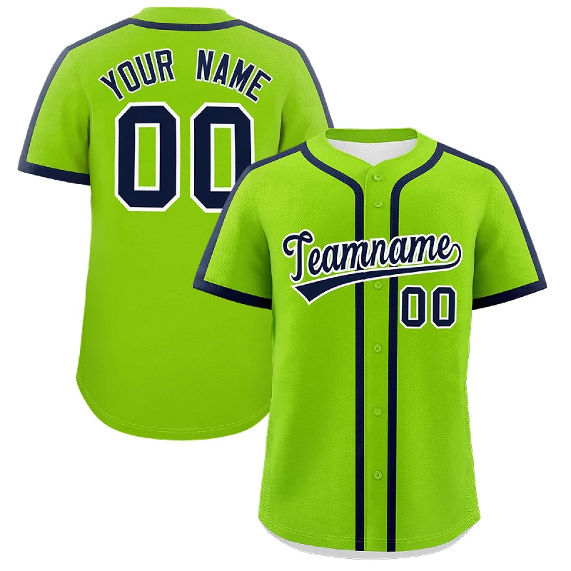 Baseball Jersey With Street Fashion Influence-Custom Neon Green Navy Personalized Classic Authentic Baseball Jersey