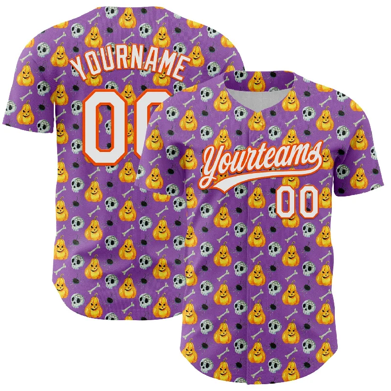 Baseball Jersey With Hidden Pockets-Custom Medium Purple White-Orange 3D Halloween Authentic Baseball Jersey