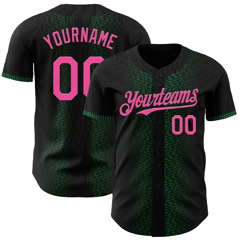 Baseball Jersey With Player Name-Custom Black Pink-Kelly Green 3D Pattern Design Geometric Shapes Authentic Baseball Jersey