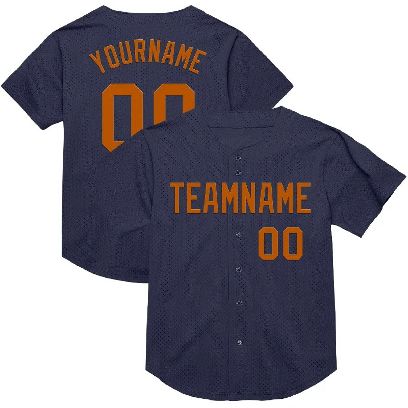 Baseball Jersey With Cool Base Technology-Custom Navy Texas Orange Mesh Authentic Throwback Baseball Jersey