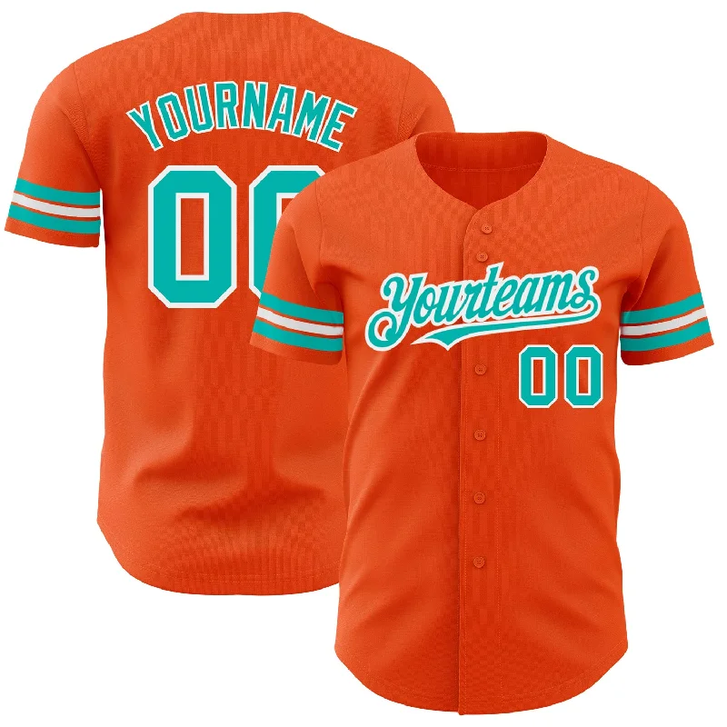 Baseball Jersey With Silicone Patch-Custom Orange Aqua-White Authentic Baseball Jersey